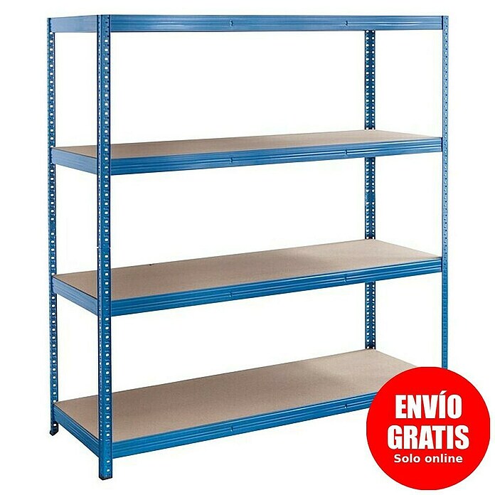 Regalux Estantería para cargas pesadas XXL (L x An x Al: 60 x 180 x 180 cm, Capacidad de carga: 400 kg/balda, Número de baldas: 4 ud., Inserción, Azul)