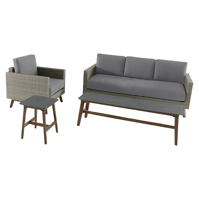 Sunfun Anika Loungemöbel-Set (4-tlg., Polyrattan, Hellgrau)