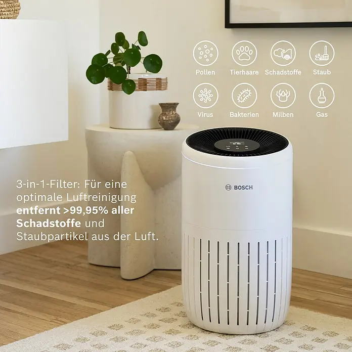 Bosch Ersatzfilter Air 4000 - Passend für: Luftreiniger Air 4000 und Air 4000i - Luftreiniger von Bosch mit 3-in-1-Filter, der >99,95 % aller Schadstoffe entfernt. Er filtert Pollen, Tierhaare, Staub, Viren und Bakterien.