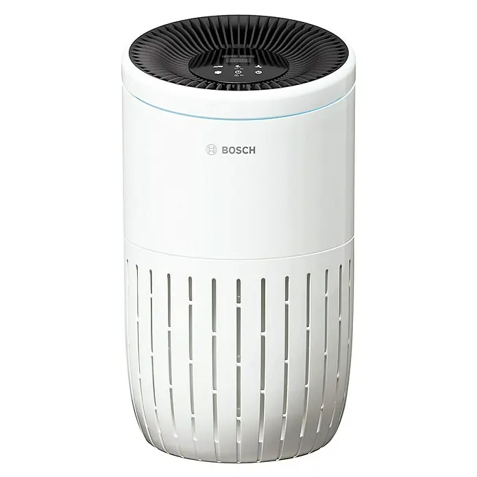 Bosch Luftreiniger Air 4000 - Raumgröße: 62,5 m², 29,1 x 50 cm - Weißer Bosch Luftreiniger mit schwarzem Lüfter und digitaler Anzeige. Das schlanke Design sorgt für saubere Luft in jedem Raum.