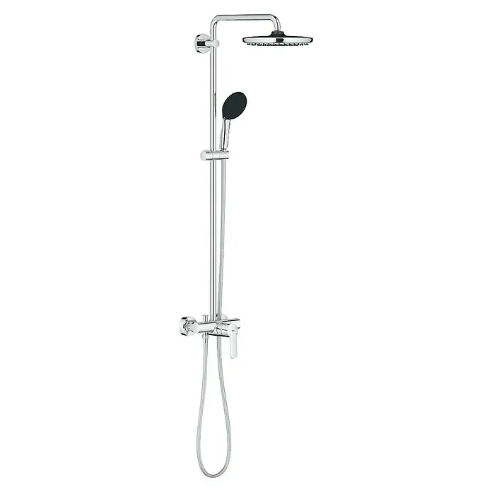 Grohe Vitalio Start Duschsystem 250 - Höhe: 112 cm, Lochabstand: 101 cm, Anzahl Strahlarten: 2 Stk., Chrom - Grohe Duschsystem mit Kopf- und Handbrause in Chromoptik. Das System bietet ein luxuriöses Duscherlebnis und modernes Design für Ihr Badezimmer.