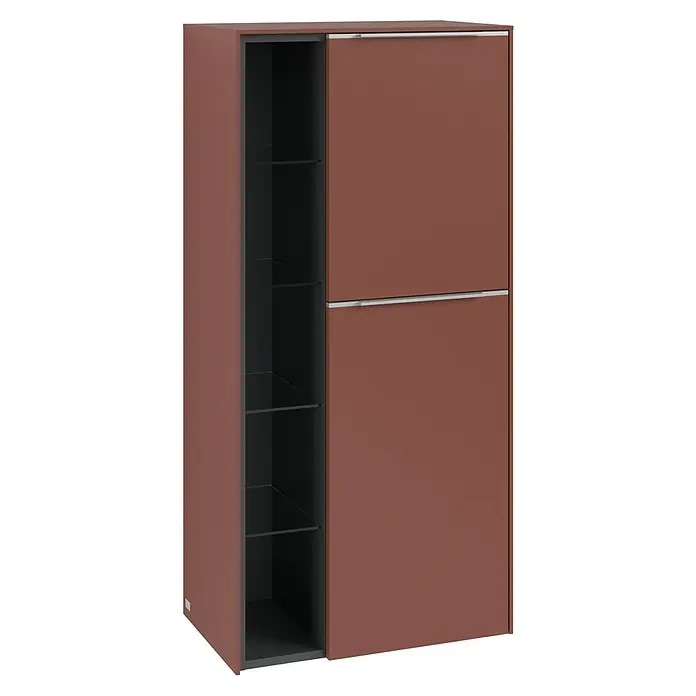 Villeroy & Boch Subway 3.0 Seitenschrank - B x T x H: 57,4 x 36,2 x 120 cm, Wine Red, DIN Anschlag: Rechts, Farbe Griff: Aluminium glänzend - Elegantes Schuhschrank-Design in Braun mit offenem Regalteil und Schiebetür. Praktische und stilvolle Aufbewahrung für Schuhe.