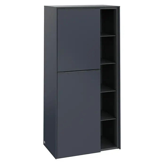 Villeroy & Boch Subway 3.0 Seitenschrank - B x T x H: 57,4 x 36,2 x 120 cm, Marine Blue, DIN Anschlag: Links, Farbe Griff: Monochrom - Ein moderner Kleiderschrank in Anthrazit mit Schiebetüren und Regalen. Praktische Aufbewahrungslösung für Schlafzimmer oder Ankleidezimmer.