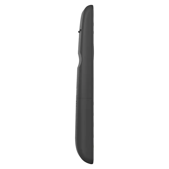 Hama Universal-Fernbedienung 2in1 221056 - 173 x 47 x 20 mm, Passend für: TV, Set-Top-Box, Sat-Receiver, Soundbar, DVB-T-Receiver, Kabel-Receiver, Blu-ray-Player, Verstärker - Detaillierte Ansicht eines schwarzen Objekts mit einer sanft geschwungenen Oberfläche und einer leicht strukturierten Textur, perfekt für Produktpräsentationen.