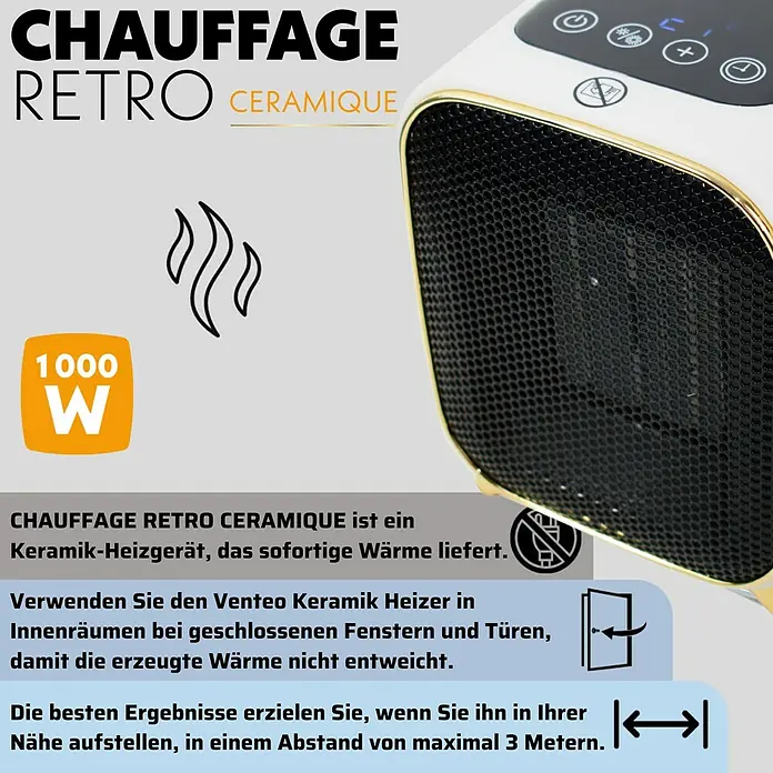 Keramik-Heizlüfter Retro Heater - 1.000 W, Weiß - Keramik-Heizgerät im Retro-Design. Das Gerät sorgt für sofortige Wärme. Verwenden Sie es in Innenräumen mit geschlossenen Fenstern und Türen.