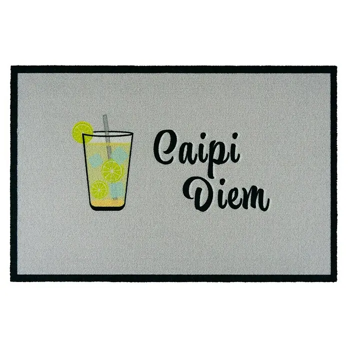 Fußmatte Caipirinha - Motiv: Caipi Diem, L x B: 40 x 60 cm, Grau - Fußmatte mit einem Caipi-Glas und dem Schriftzug "Caipi Diem", ideal für Cocktail-Liebhaber und als sommerliche Dekoration für den Eingangsbereich.