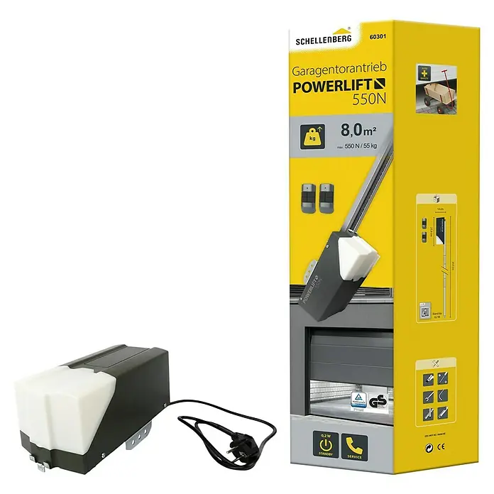 Schellenberg Garagentorantrieb Powerlift 550N - Torfläche: 8 m², Zugkraft: 550 N - Garagentorantrieb Powerlift 550N von Schellenberg, ein zuverlässiger und kraftvoller Helfer für Ihr Zuhause, inklusive Zubehör für die Montage.