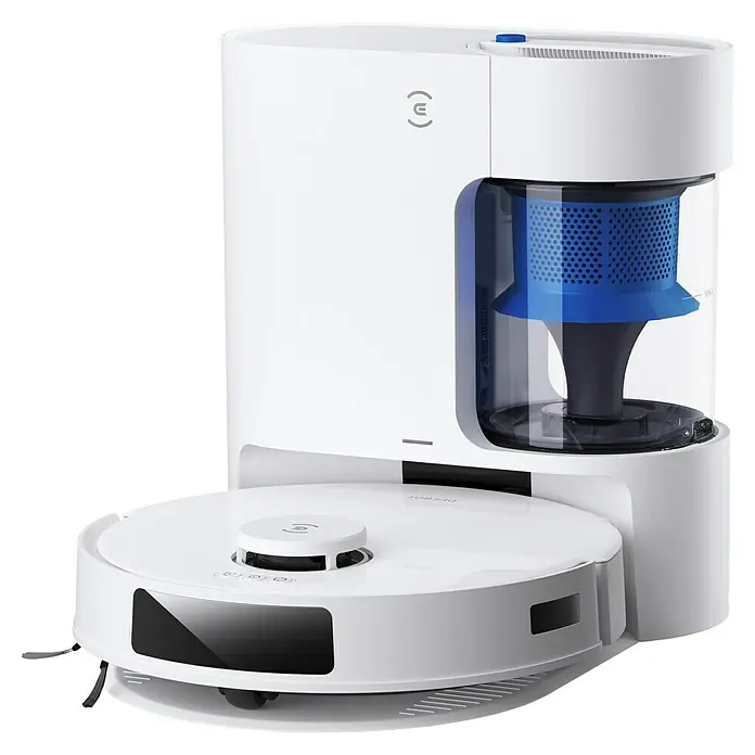 Ecovacs Saugwischroboter-Set Deebot N20 Plus White - Saugkraft: 8.000 Pa, Akkulaufzeit: 170 min - 300 min, Fassungsvermögen: 400 ml - Das Bild zeigt einen weißen Ecovacs Deebot Staubsaugerroboter mit Reinigungsstation, der fortschrittliche Technologie für die Hausreinigung bietet.