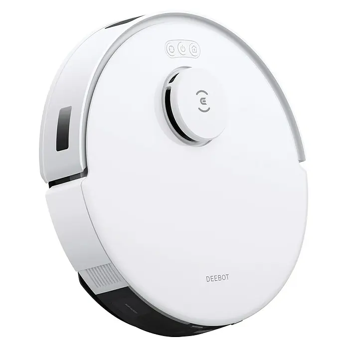 Ecovacs Saugwischroboter-Set Deebot N20 Plus White - Saugkraft: 8.000 Pa, Akkulaufzeit: 170 min - 300 min, Fassungsvermögen: 400 ml - Das Bild zeigt einen weißen Deebot-Saugroboter. Der Staubsauger verfügt über eine runde Form und ein minimalistisches Design.