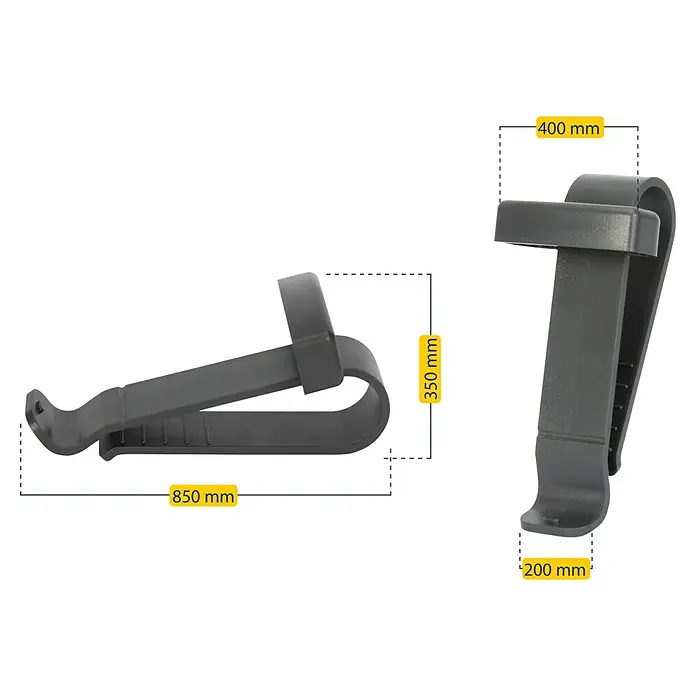 Schellenberg Sonnenblendenclip Powerlift - Passend für: Schellenberg Powerlift Funkhandsender - Eine Nahaufnahme eines schwarzen Kfz-Dachgepäckträgeraufsatzes, der seine Abmessungen in Millimetern zeigt.