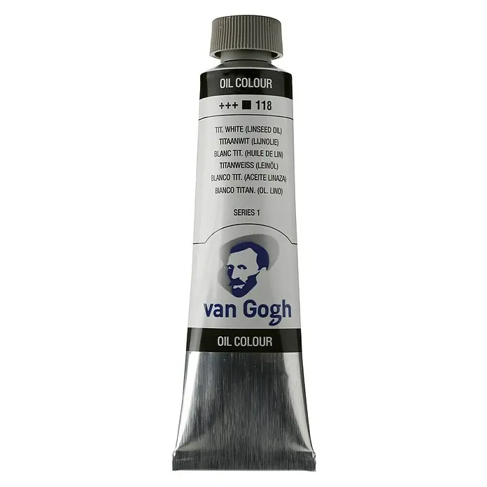 Talens Van Gogh Pintura al óleo - Blanco titanio (aceite linaza), 40 ml, Tubo - Tubo de pintura al óleo Van Gogh en blanco titanio (aceite de linaza), número de color 118, Serie 1, ideal para artistas.