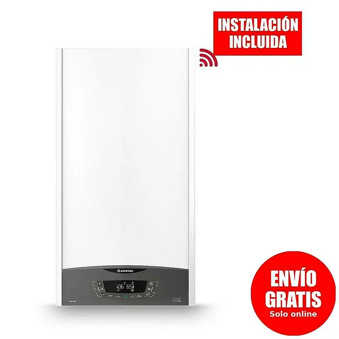 Ariston Caldera de gas Clas One Wifi 30FF con instalación incluida - 28 W, Display LC - Caldera Ariston ONE: Solución de calefacción compacta y eficiente para tu hogar, con tecnología moderna y diseño elegante.