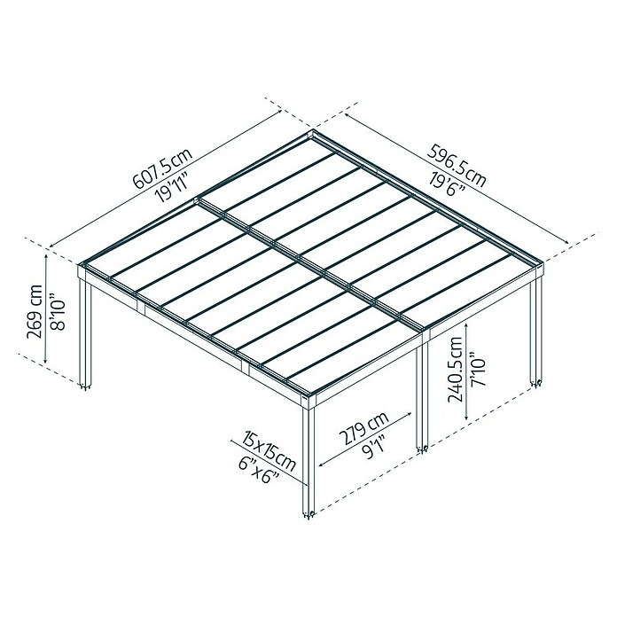 Palram – Canopia Carport Oslo (Außenmaß inkl. Dachüberstand (B x T): 5,96 x 6,07 m, Schwarz) | BAUHAUS