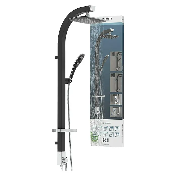 Schütte Duschpaneel Cityline - Höhe: 123 cm, Schwarz - Duschsystem von Schütte: Eine stilvolle Brausegarnitur mit Kopf- und Handbrause für ein entspannendes Duscherlebnis mit sparsamen Wasserdurchfluss.