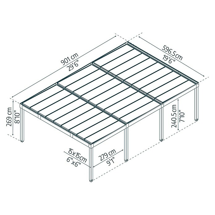 Palram – Canopia Carport Oslo (Außenmaß inkl. Dachüberstand (B x T): 5,96 x 9,01 m, Schwarz) | BAUHAUS