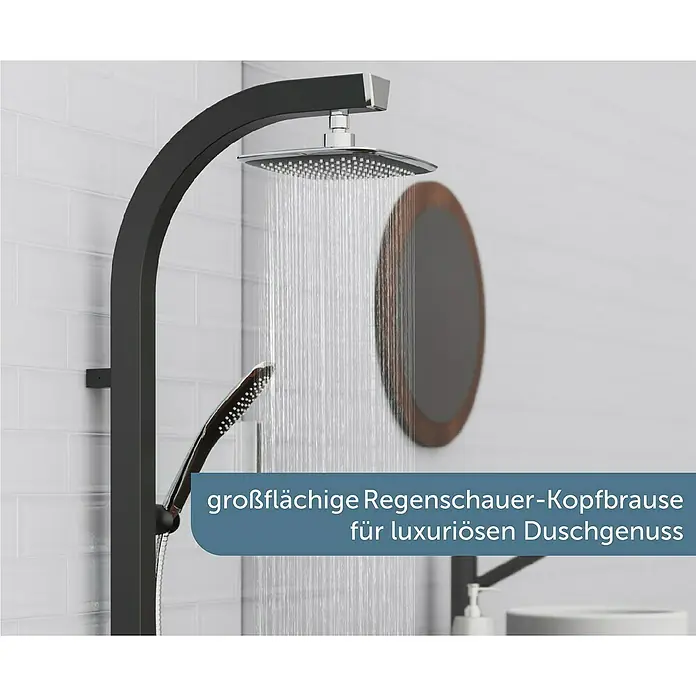 Schütte Duschpaneel Cityline - Höhe: 123 cm, Schwarz - Großflächige Regenschauer-Kopfbrause für ein luxuriöses Duscherlebnis mit Handbrause und stilvollem Design.