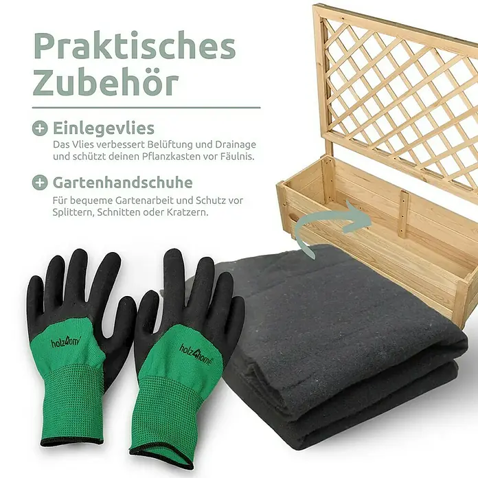 holz4home Pflanzkasten - Holz - Ein komplettes Set für den Garten: Pflanzkasten mit Rankhilfe, Vlies zum Auslegen und Gartenhandschuhe für komfortables Arbeiten.