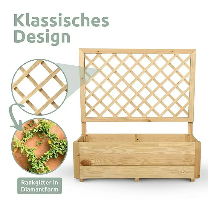 holz4home Pflanzkasten - Holz - Pflanzkasten aus Holz mit Rankgitter im klassischen Design, ideal für Kletterpflanzen und Blumen.