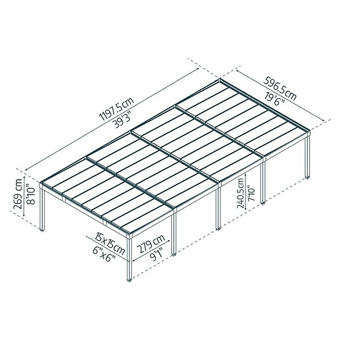Palram – Canopia Carport Oslo (Außenmaß inkl. Dachüberstand (B x T): 5,96 x 12 m, Schwarz) | BAUHAUS