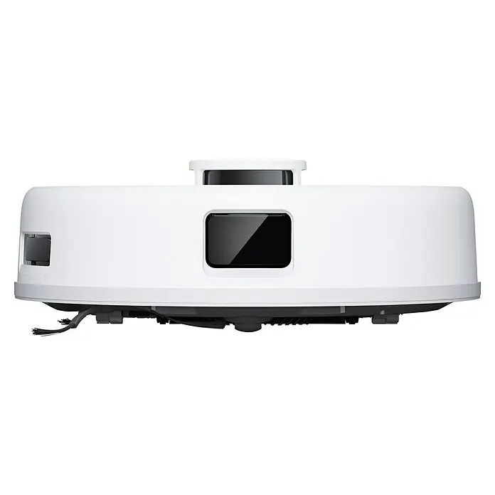 Ecovacs Saugwischroboter Deebot Mini Blue - Saugkraft: 9.000 Pa, Akkulaufzeit: 128 min, Fassungsvermögen Roboter: 140 ml - Nahaufnahme eines weißen Robotersaugermodells mit schwarzem Sensor und Navigationsturm.