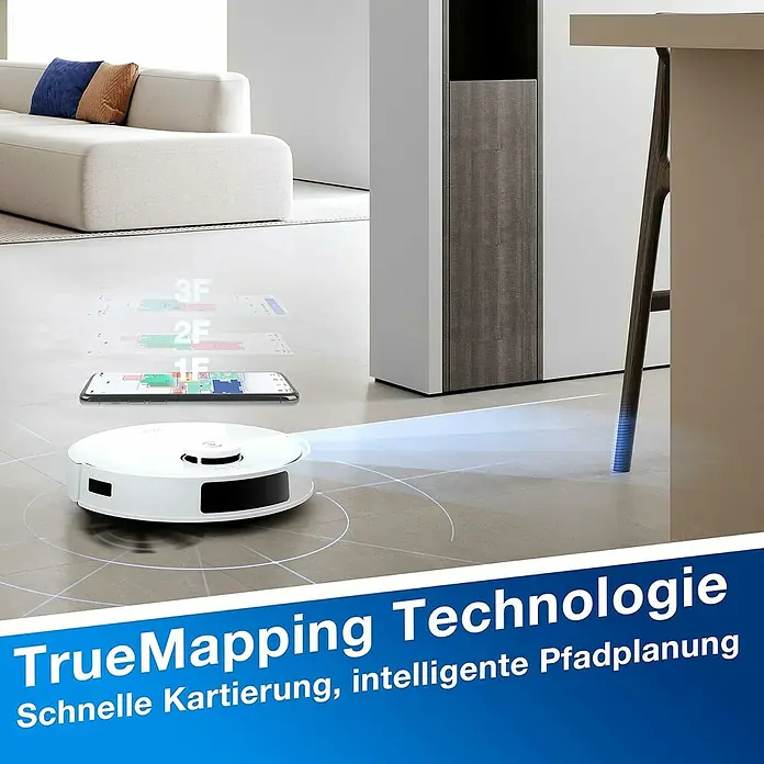 Ecovacs Saugwischroboter-Set Deebot N20 Plus White - Saugkraft: 8.000 Pa, Akkulaufzeit: 170 min - 300 min, Fassungsvermögen: 400 ml - Intelligenter Staubsaugerroboter mit TrueMapping Technologie für schnelle Kartierung und intelligente Pfadplanung auf verschiedenen Ebenen.