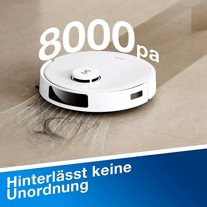 Ecovacs Saugwischroboter-Set Deebot N20 Plus White - Saugkraft: 8.000 Pa, Akkulaufzeit: 170 min - 300 min, Fassungsvermögen: 400 ml - Der Ecovacs DEEBOT Staubsaugerroboter sorgt für eine saubere Umgebung. Er hinterlässt mit seiner starken Saugleistung von 8000 Pa keine Unordnung.