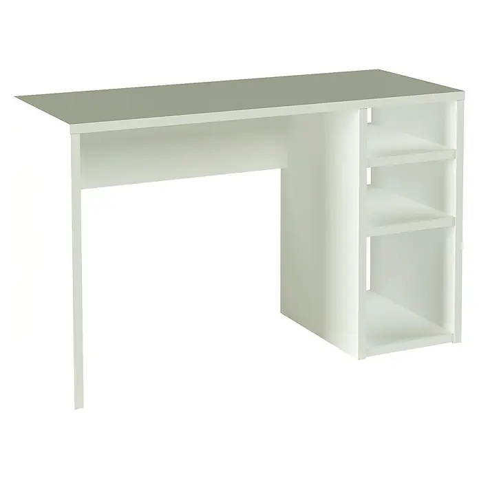 Meka Block Mesa de escritorio K-1606 - L x An x Al: 50 x 120 x 75 cm, Blanco - Escritorio de color claro con estantes de almacenamiento. Esta estación de trabajo es ideal para un estudio, ofreciendo soluciones de almacenamiento prácticas.