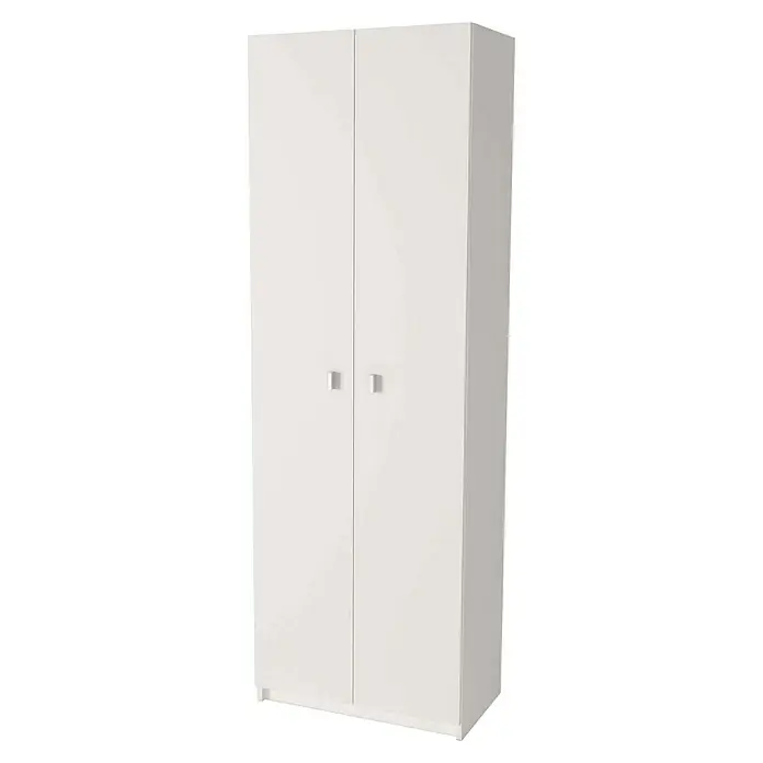 Meka Block Armario multiusos de madera K-8003 - 35,6 x 60 x 180 cm, Blanco, Número de puertas: 2 ud., Espesor: 16 mm - Un armario blanco y moderno de dos puertas con manijas rectangulares y sencillas para un diseño minimalista de dormitorio.
