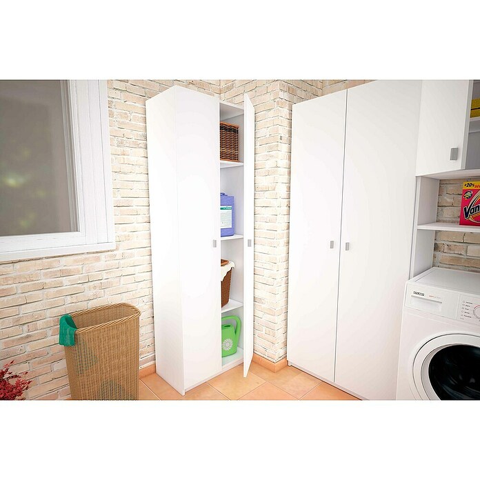 Meka Block Armario multiusos de madera K-8003 (35,6 x 60 x 180 cm, Blanco, Número de puertas: 2 ud., Espesor: 16 mm) | BAUHAUS