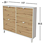 Meka Block Zapatero K-642 (L x An x Al: 20 x 117 x 97,5 cm, Roble Albar/Blanco Soft, Número de compartimentos: 4 ud.) | BAUHAUS