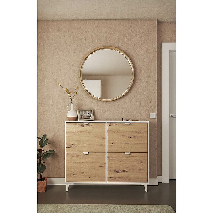 Meka Block Zapatero K-642 (L x An x Al: 20 x 117 x 97,5 cm, Roble Albar/Blanco Soft, Número de compartimentos: 4 ud.) | BAUHAUS