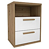 Meka Block Mesita de noche K-976 (L x An x Al: 33,6 x 48,3 x 64,5 cm, Roble Albar/Blanco Poro, Número de cajones: 2 ud.) | BAUHAUS
