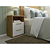 Meka Block Mesita de noche K-976 (L x An x Al: 33,6 x 48,3 x 64,5 cm, Roble Albar/Blanco Poro, Número de cajones: 2 ud.) | BAUHAUS