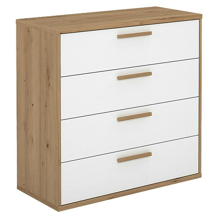 Meka Block Cómoda K-977 (L x An x Al: 88,2 x 40 x 86,5 cm, Roble Albar/Blanco Poro, Número de cajones: 4 ud.) | BAUHAUS