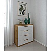 Meka Block Cómoda K-977 (L x An x Al: 88,2 x 40 x 86,5 cm, Roble Albar/Blanco Poro, Número de cajones: 4 ud.) | BAUHAUS