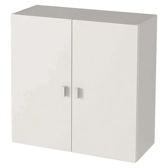 Meka Block Armario multiusos de madera K-8001 - L x An x Al: 26,5 x 60 x 60 cm, Blanco, Mueble colgado, Espesor: 16 mm - Imagen de un armario blanco de pared con dos puertas y tiradores. Ideal para almacenar y organizar en varias habitaciones.