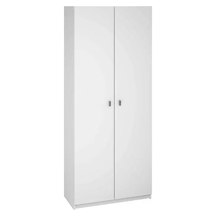 Meka Block Armario multiusos de madera K-8004 - 35,6 x 75 x 180 cm, Blanco, Número de puertas: 2 ud., Espesor: 16 mm - Armario blanco minimalista con dos puertas y tiradores discretos, perfecto para dormitorios modernos o vestidores.