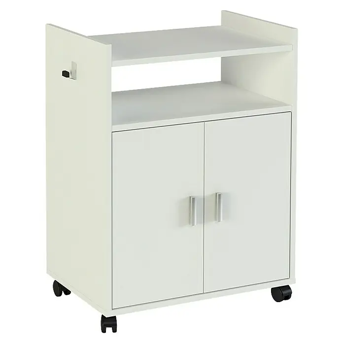 Meka Block Mueble auxiliar K-9420 - L x An x Al: 40 x 60 x 79,5 cm, Blanco, Ruedas - Carro de oficina luminoso con dos puertas y un compartimento abierto. Ideal para material de oficina y accesorios de impresora. Ruedas prácticas.