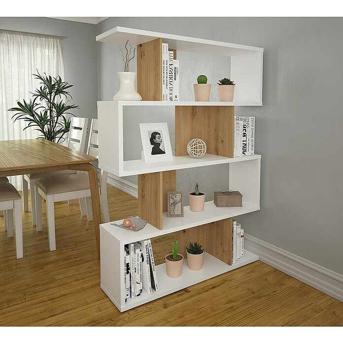 Meka Block Estantería de madera K-562 (L x An x Al: 28,6 x 110 x 152,5 cm, Número de baldas: 5 ud., Atornillado, Blanco Soft/Roble Albar) | BAUHAUS