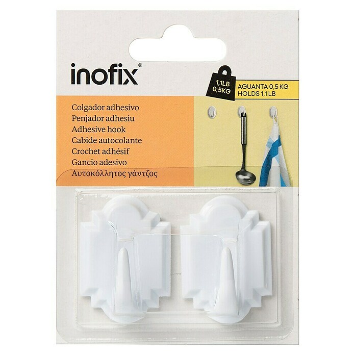 Inofix Colgador adhesivo 2061 (2 uds., Blanco, Rectangular)