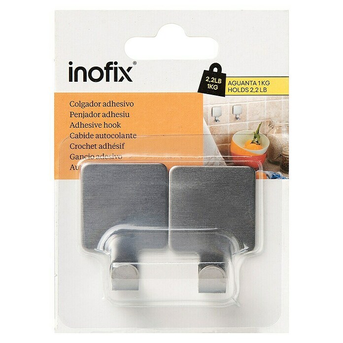 Inofix Colgador adhesivo 2077 (2 uds., Acero inoxidable, Plateado, Rectangular)