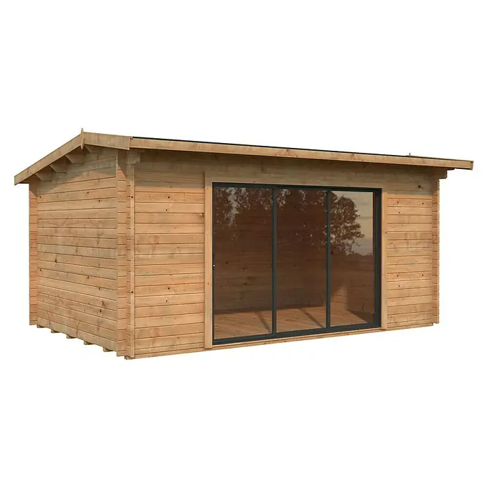 Palmako Gartenhaus Slide - Außenmaß inkl. Dachüberstand (B x T): 524 x 379 cm, Holz, Hellbraun - Hölzernes Gartenhaus mit grosser Schiebetür. Das Gartenhaus bietet viel Platz und ist ideal für den Garten.