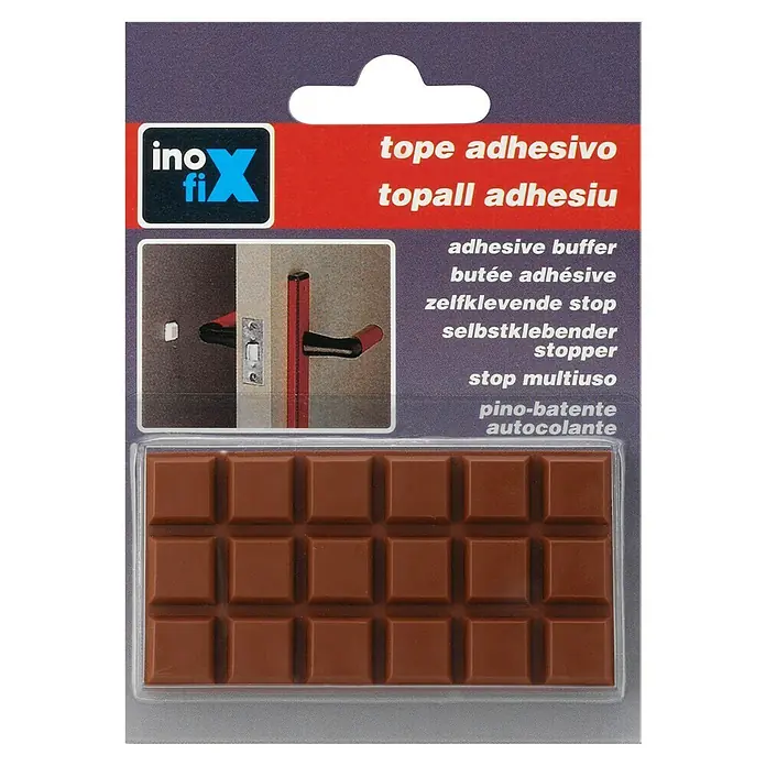 Inofix Tope de puerta 2091 - Plástico, Marrón - Paquete de protectores adhesivos para puertas en color marrón, para proteger paredes y muebles.