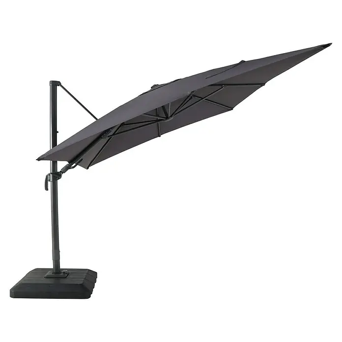 Sunfun Ampelschirm Capri - Anthrazit, Bespannungsmaß (L x B): 300 x 350 cm - Hier ist ein stilvoller, grauer Sonnenschirm mit seitlichem Mast für den Außenbereich, der Schatten spendet und vor Sonne schützt.