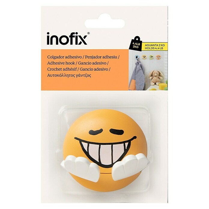 Inofix Colgador adhesivo infantil (1 ud., Plástico, Naranja, Redondeada)