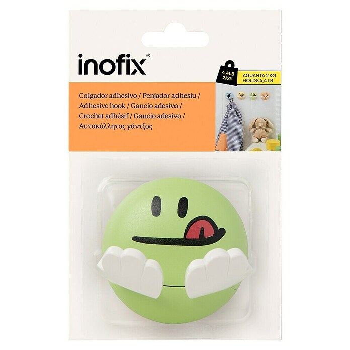 Inofix Colgador adhesivo infantil (1 ud., Plástico, Verde, Redondeada)
