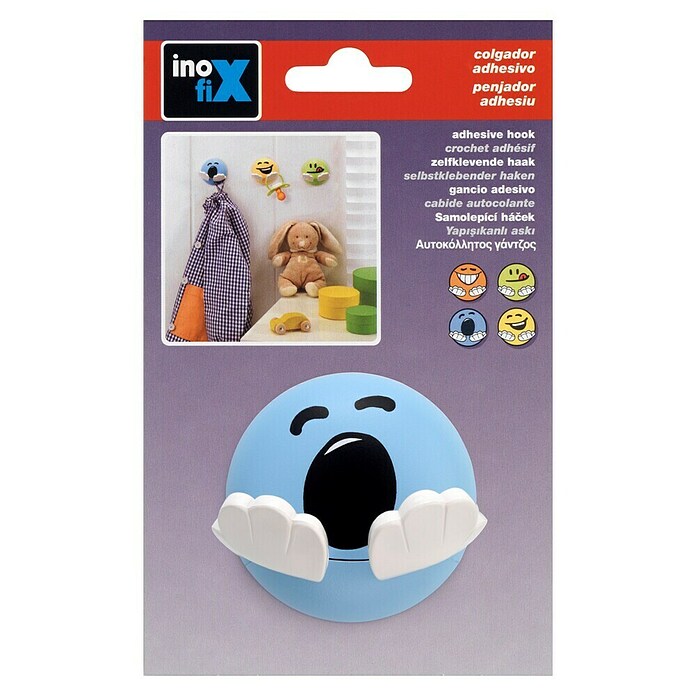 Inofix Colgador adhesivo infantil (1 ud., Plástico, Azul, Redondeada)