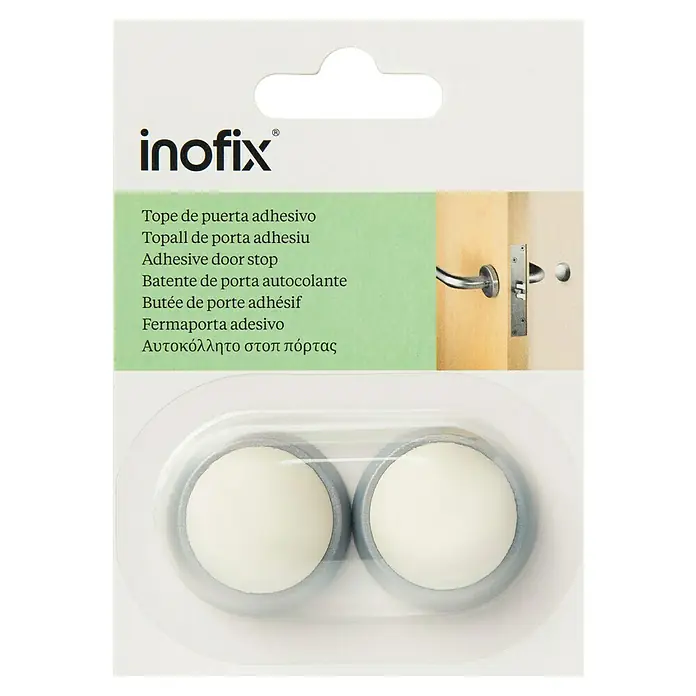Inofix Tope de puerta 2450 - Plástico, Blanco/Cromado - Paquete de topes de puerta adhesivos Inofix para una fácil instalación y una protección fiable contra daños.