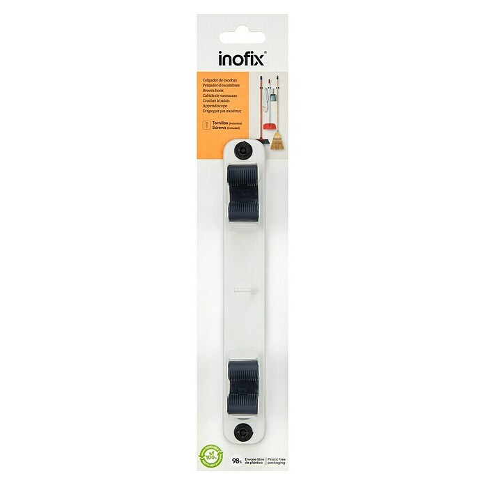 Inofix Colgador 3033 (L x An x Al: 23 x 3,2 x 4,6 cm, Número de ganchos: 2, Blanco, Acero)