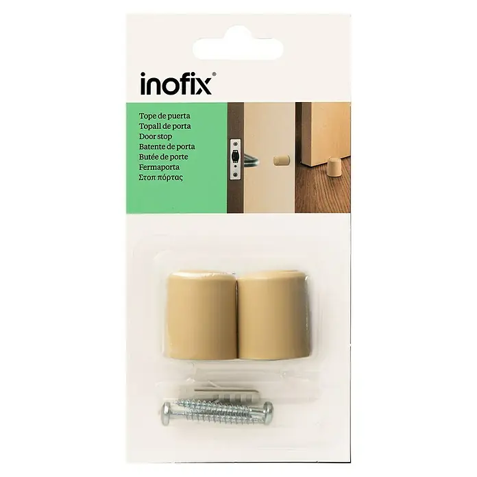 Inofix Tope de puerta 3040 - Plástico, Beige - Un juego de topes de puerta Inofix, con material de montaje, ideal para proteger paredes y muebles de los portazos.